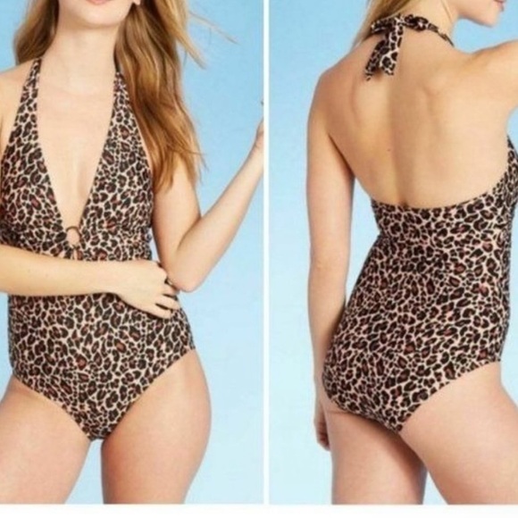 Kona Sol halterneck swimsuit leopard Sz M Preowned beach pool Vegas summer - Picture 1 of 8